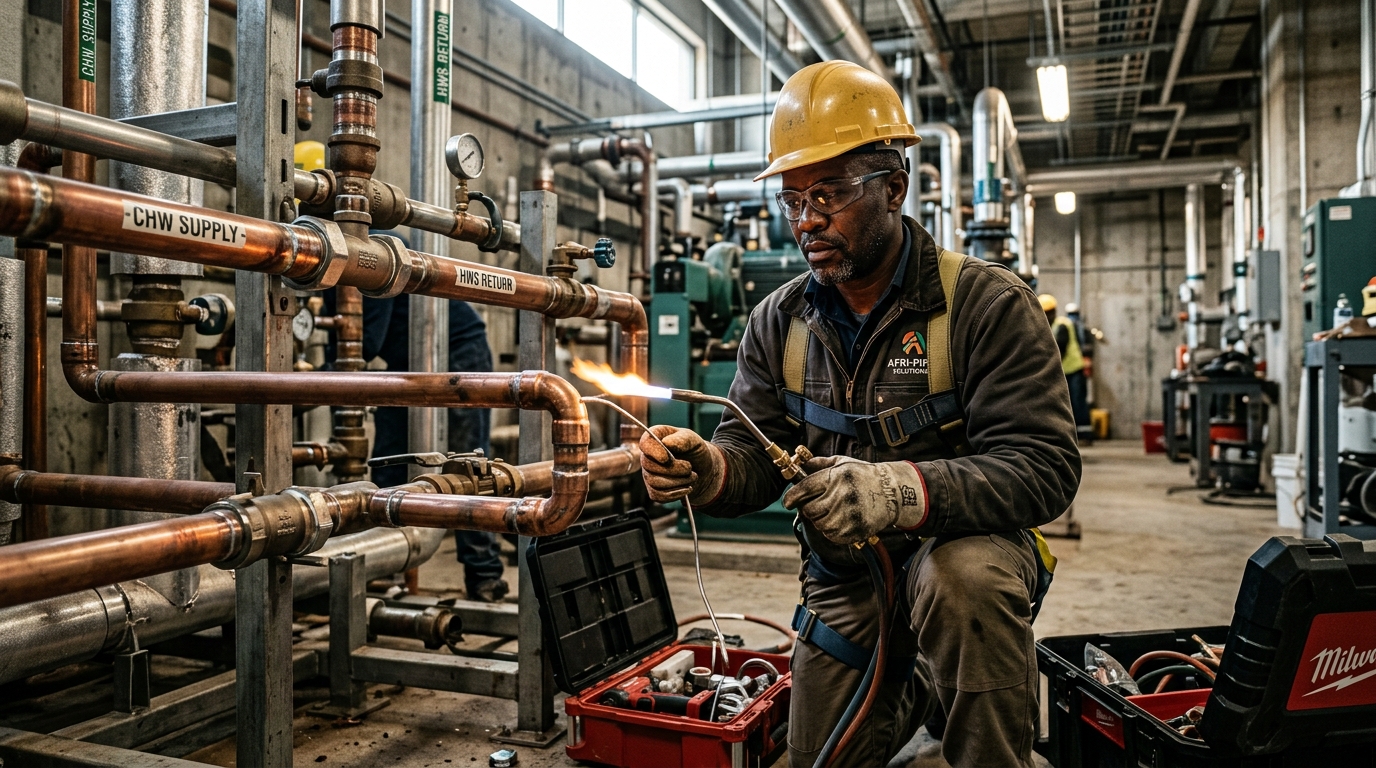 African Plumber installing pipes